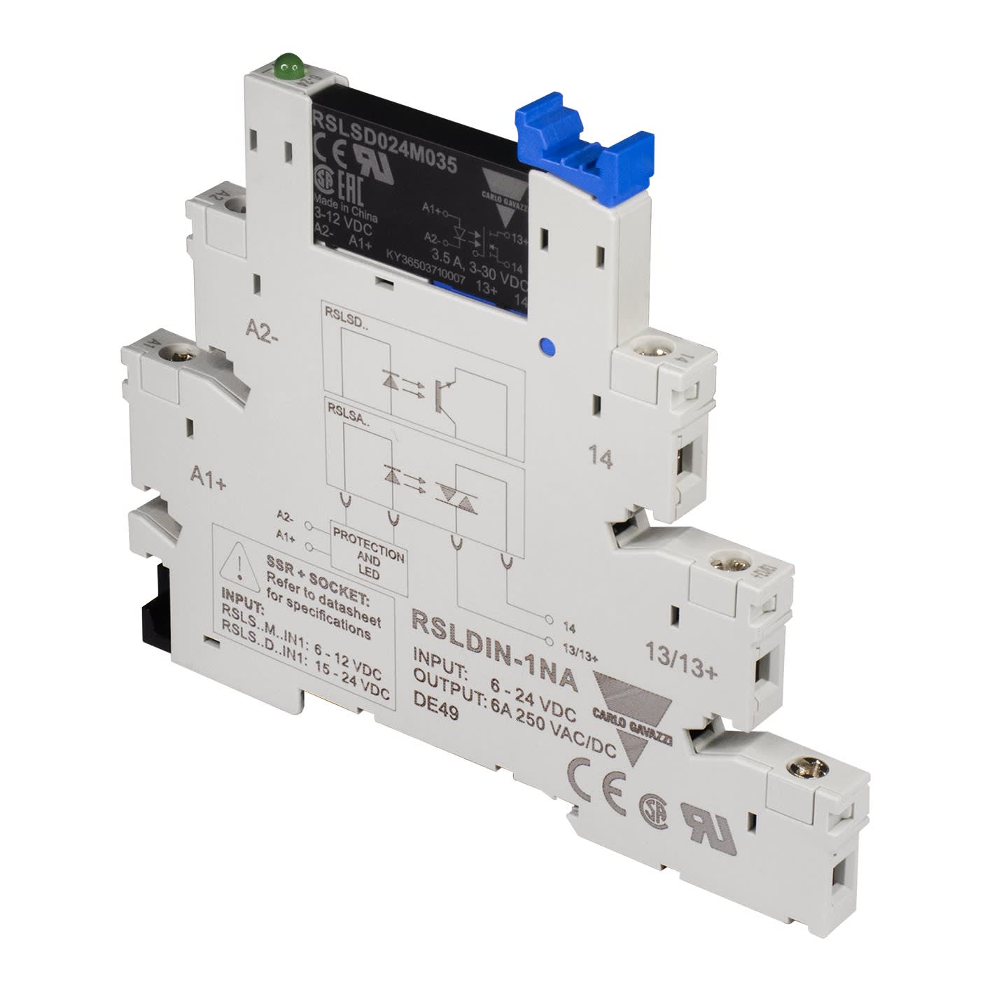 Carlo Gavazzi - Interface statique, commutation CC, sortie 3-30Vcc, 6Acc, cde 6-12Vcc