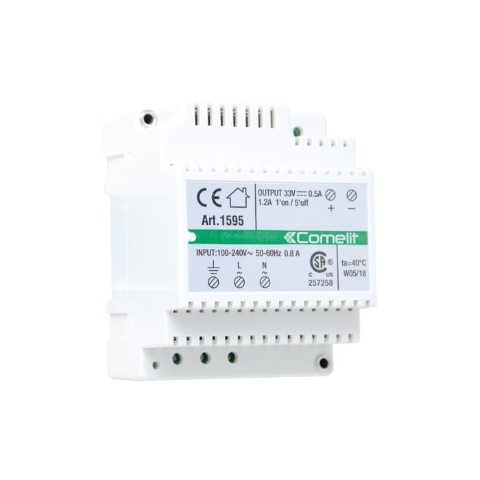 Comelit - Alimentation 100-240VAC/33VDC 500mA continue 1.2A pic, 4 modules DIN