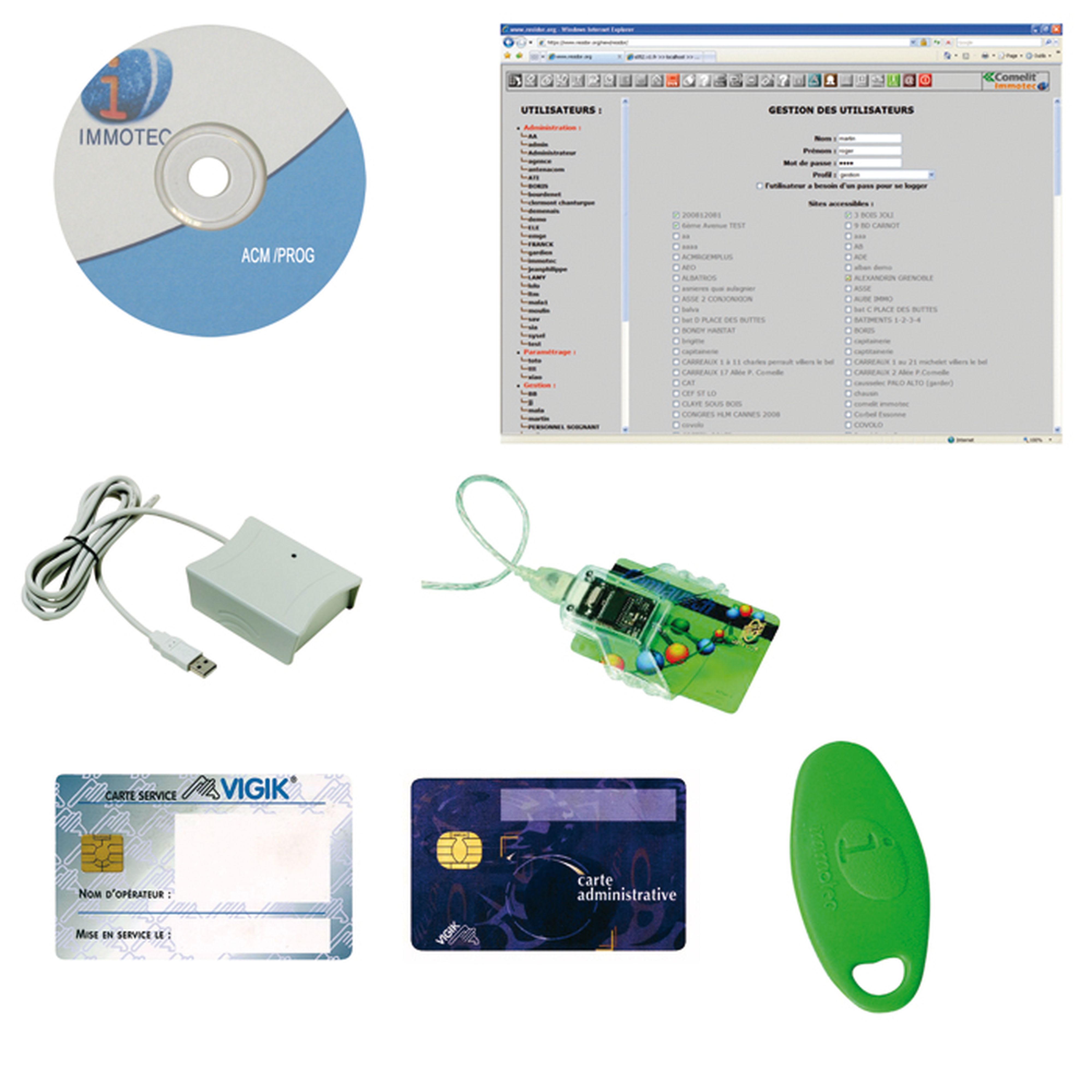 Comelit - Inscription, lecteur, 1encodeur, 1 clé admin, 5 cartes serv. 10 util