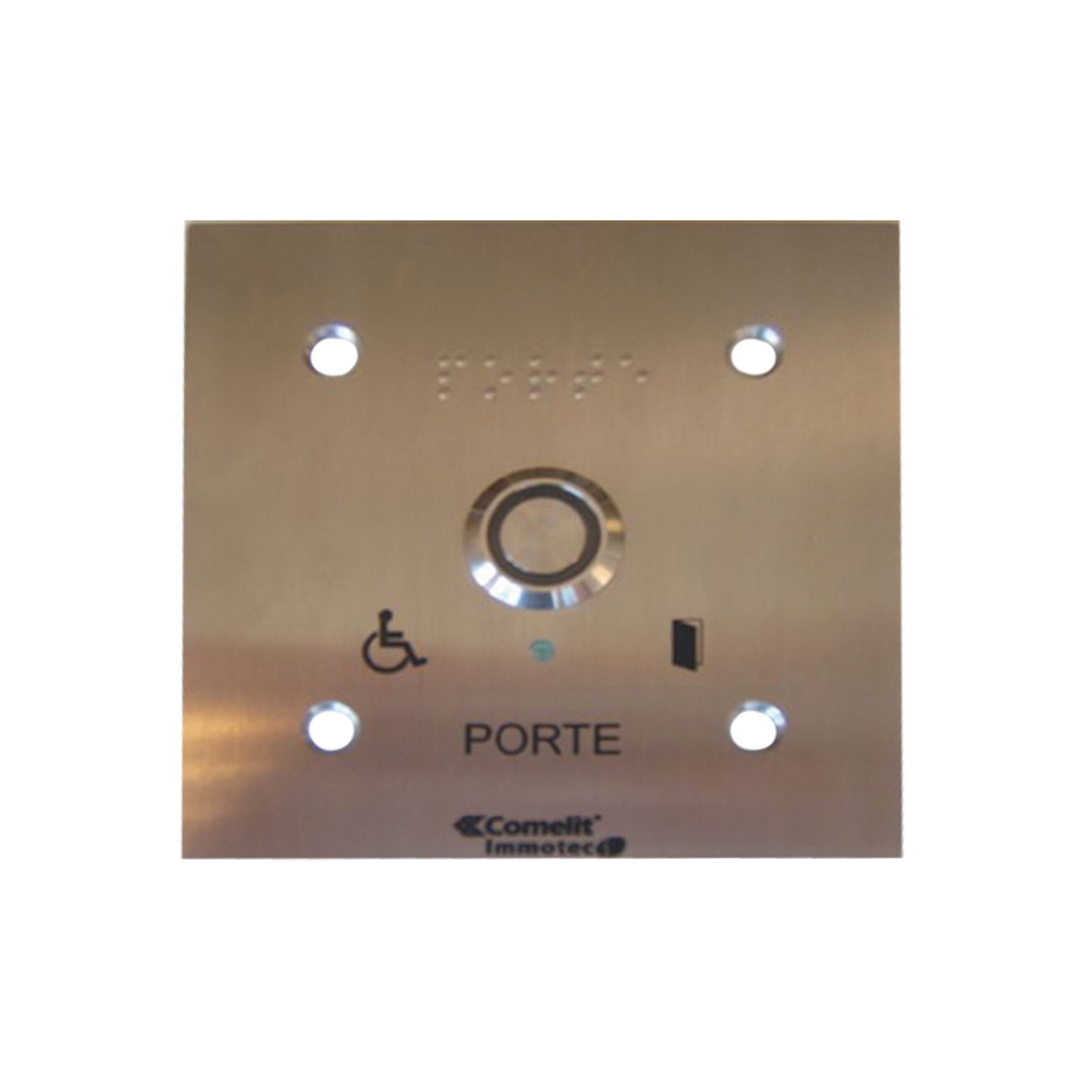 Comelit - Bouton sonore + led monté sur façade inox 100x100 gravée porte braille
