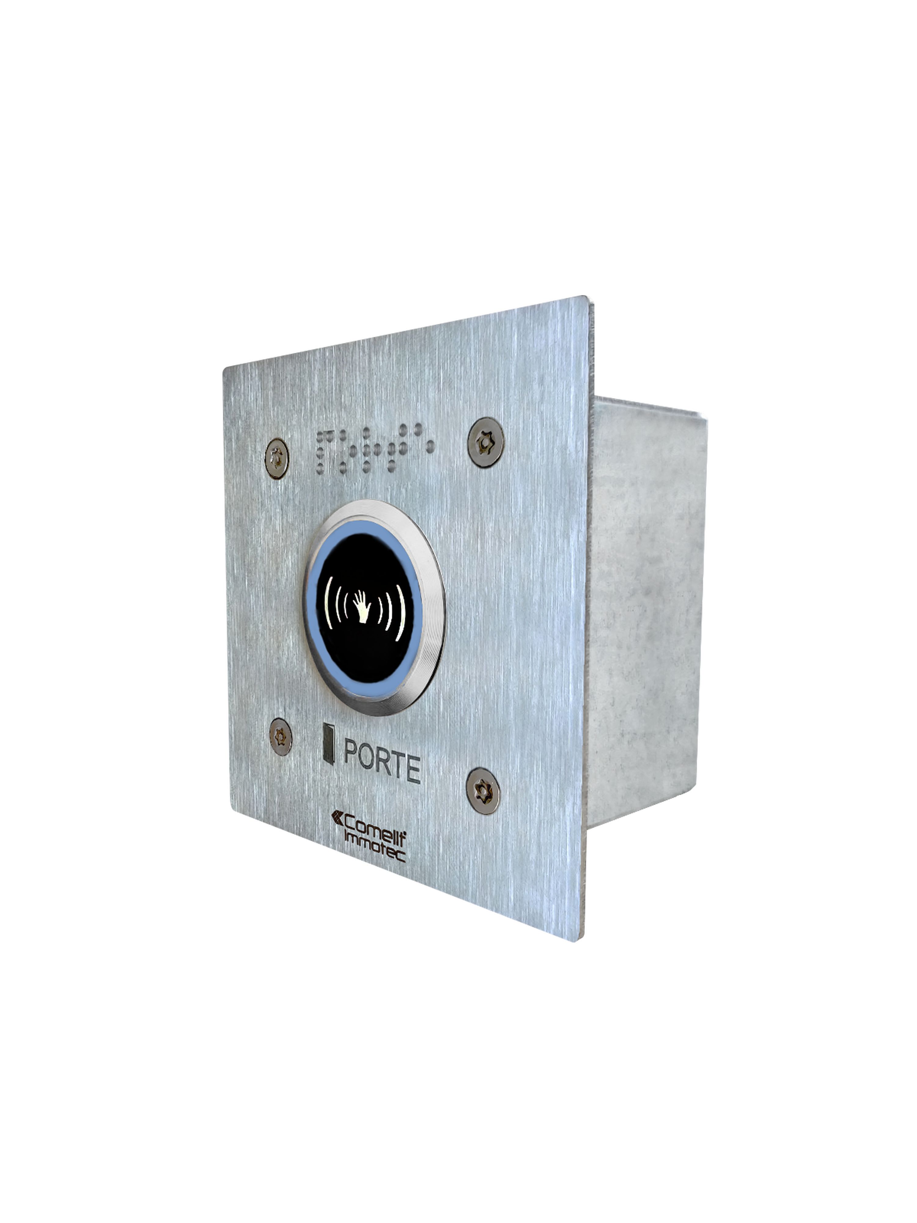 Comelit - Bouton Infrarouge lumineux monté sur facade inox 100x100mm