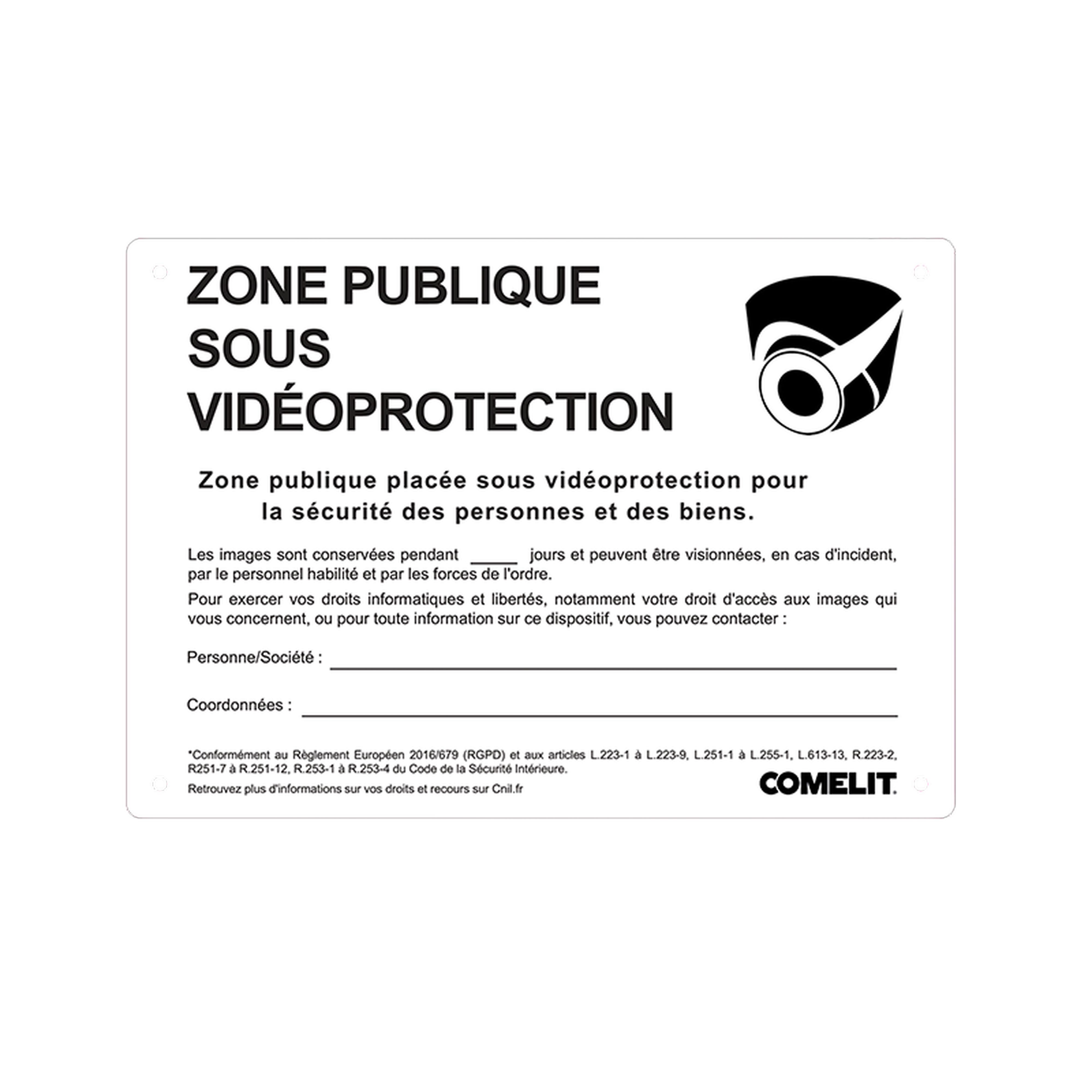 Comelit - Panneau zone surveillée, Lieu Public