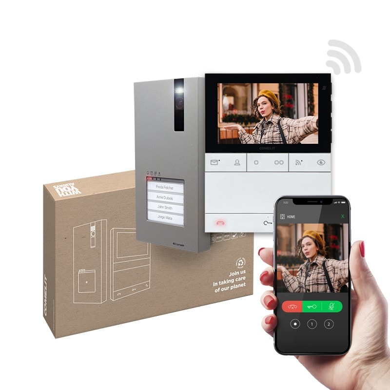 Comelit - Série People - Kit vidéo Quadra-People Wi-Fi, App Comelit, Alexa/Google