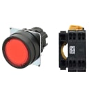 Omron - Bouton-poussoir A22NL Ø22, lentille plastique, plat, alterné, capuchon rouge tra