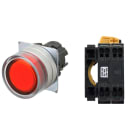 Omron - Bouton poussoir A22NL Ø22, lentille métal brossé, protégé, momentané, capuchon r