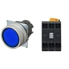 Omron - Bouton poussoir A22NL Ø22, lentille métal brossé, plat, momentané, capuchon bleu