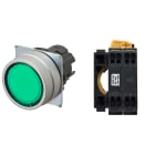 Omron - Bouton poussoir A22NL Ø22, lentille métal brossé, plat, momentané, capuchon vert