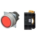 Omron - Bouton poussoir a22nl ø22, lentille métal brossé, plat, momentané, capuchon roug