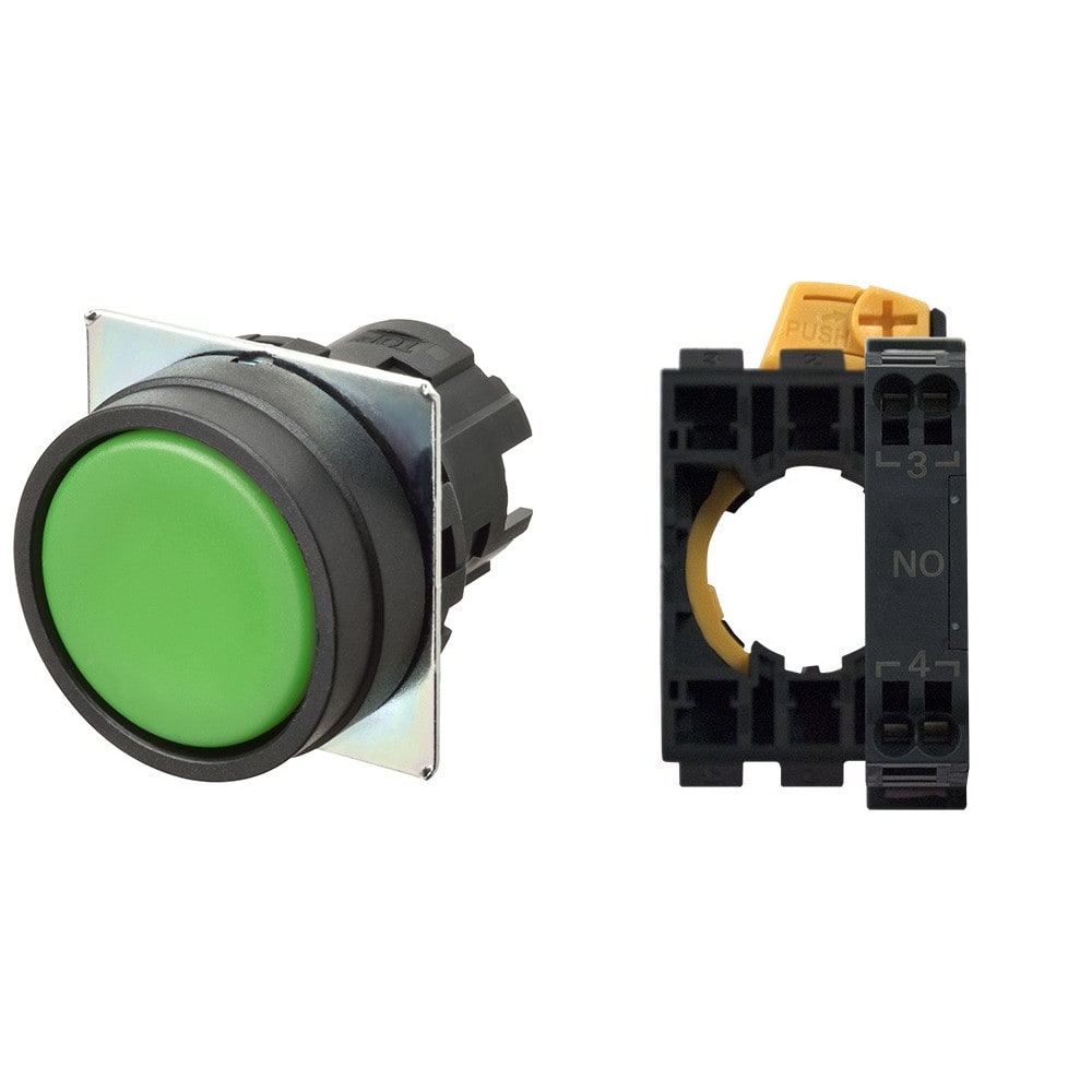 Omron - Bouton poussoir A22NN Ø22, lentille plastique, plat, momentané, capuchon opaque