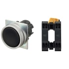 Omron - Bouton poussoir A22NN Ø22, lentille métal brossé, plat, momentané, capuchon opaq