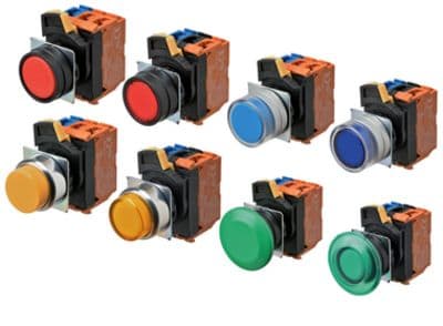 Omron - Bouton poussoir A22NL Ø22, lentille plastique, Plat, Momentané, Couleur bouton V
