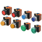 Omron - Bouton poussoir A22NL Ø22, lentille plastique, Plat, Momentané, Couleur bouton V