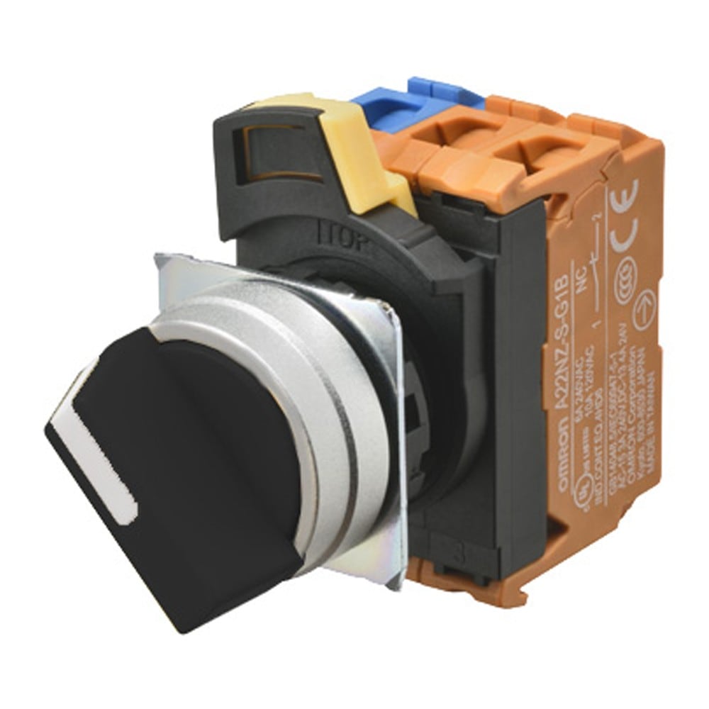Omron - Bouton poussoir A22NS Ø22, 3 positions, Non lumineux, lentille Métal brossé méta