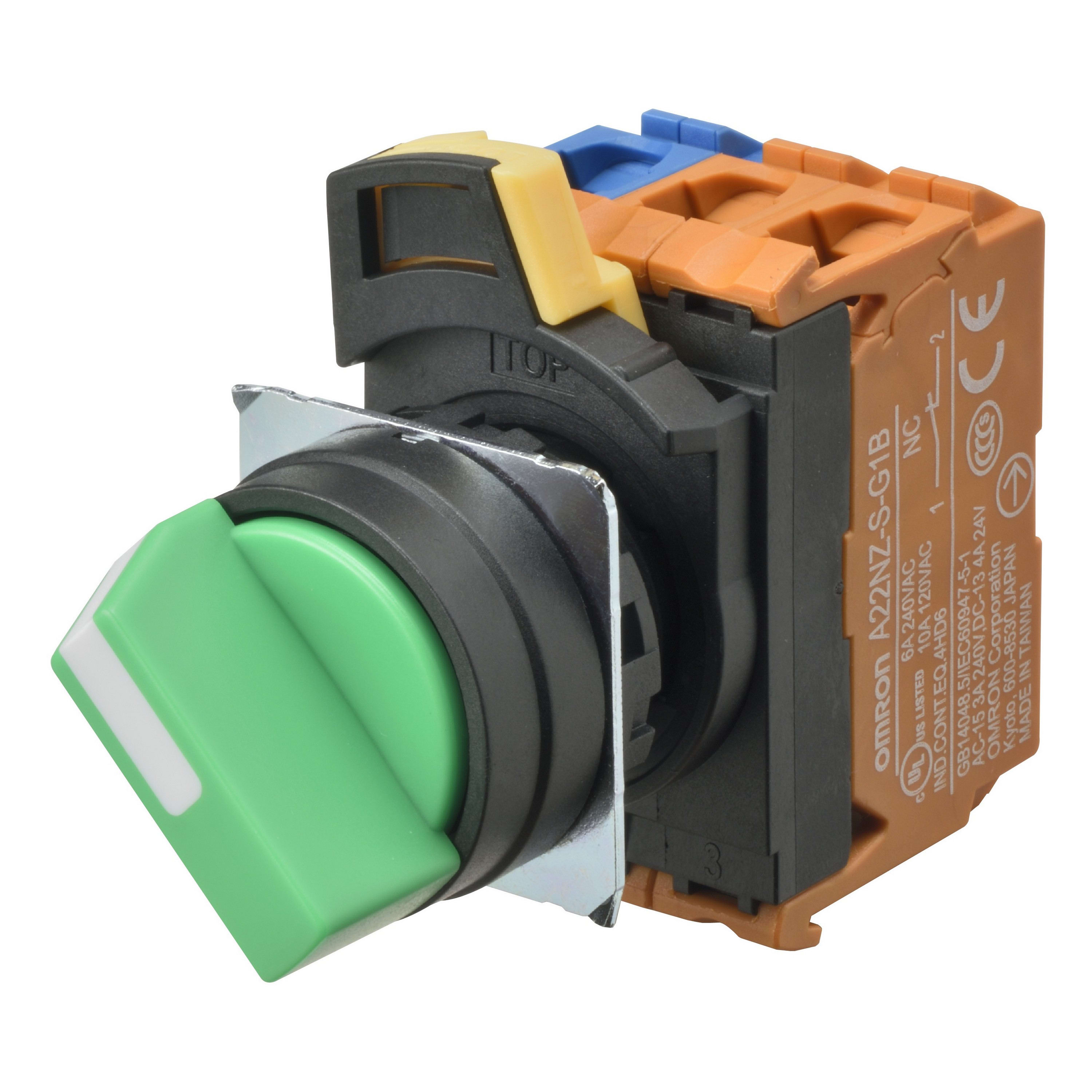 Omron - Bouton poussoir A22NS Ø22, 3 positions, Non lumineux, lentille plastique, Manuel