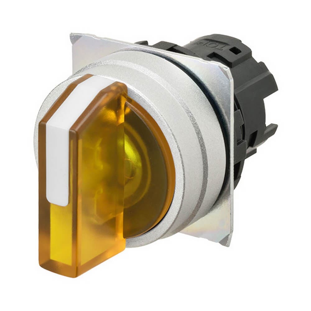 Omron - Bouton poussoir A22NZ Ø22, 3 positions, Lumineux, lentille Métal brossé, AUTO RE