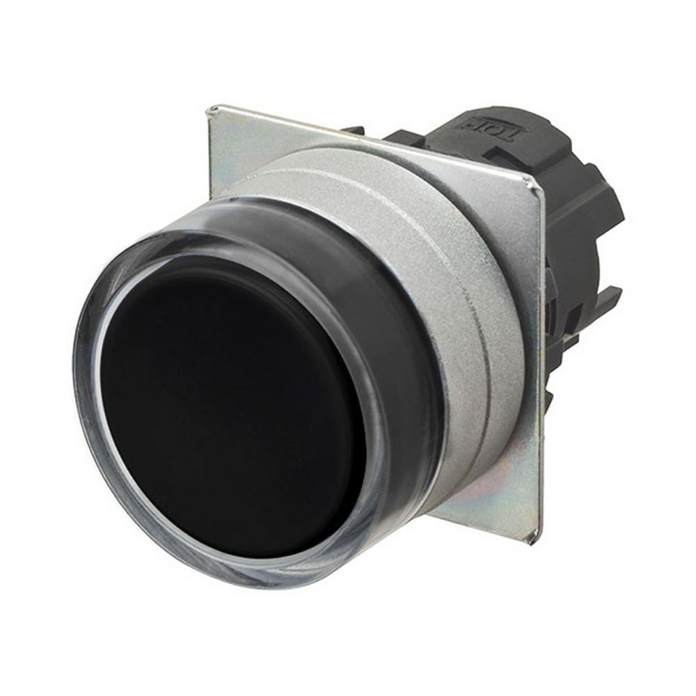 Omron - Bouton poussoir A22NZ Ø22, lentille Métal brossé métal, Protégé, Momentané, Coul