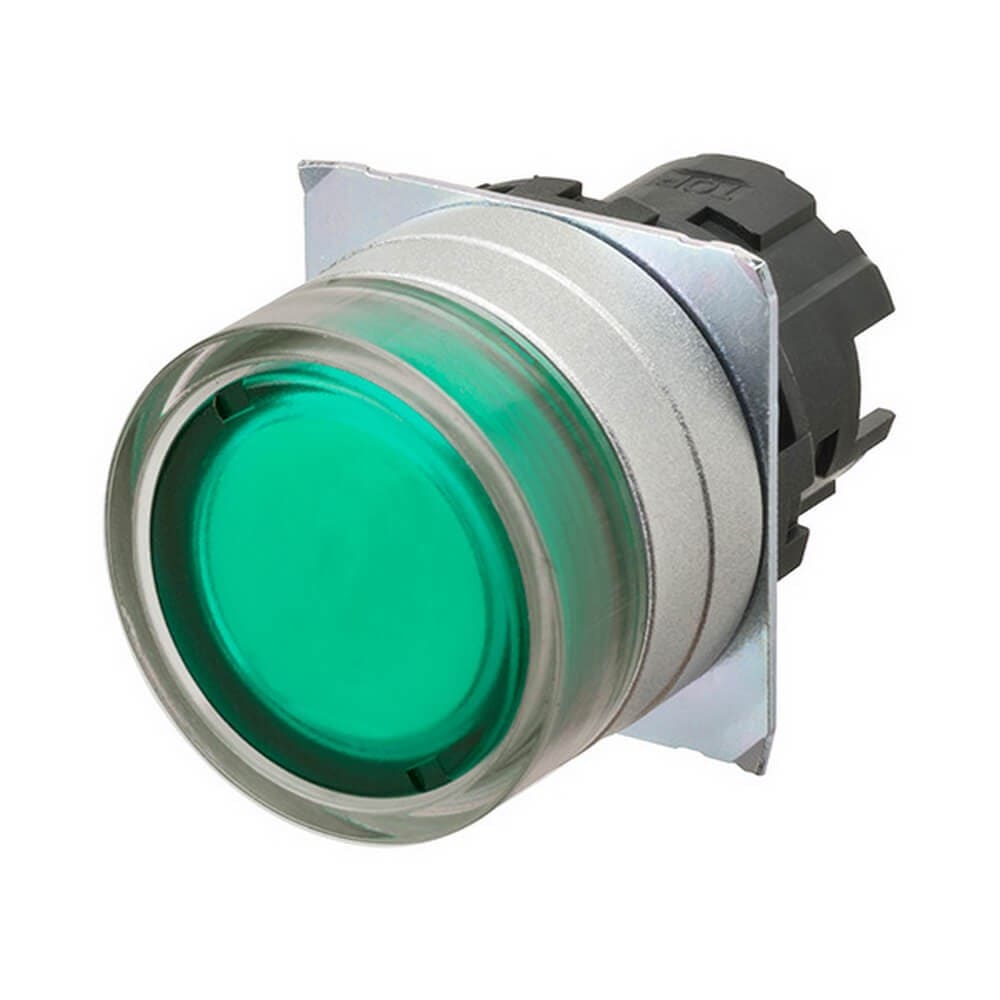 Omron - Bouton poussoir A22NZ Ø22, lentille Métal brossé métal, Protégé, Alterné, Couleu