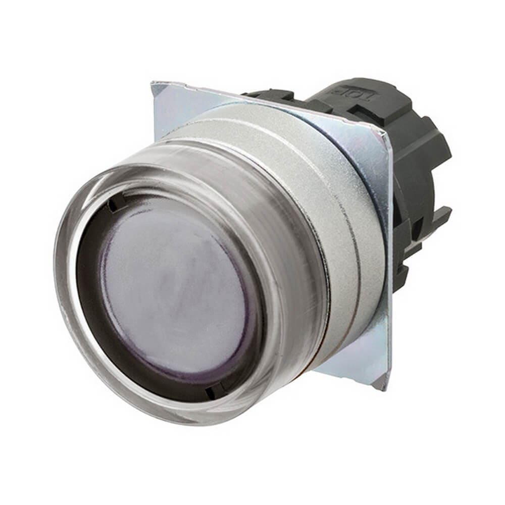 Omron - Bouton poussoir A22NZ Ø22, lentille Métal brossé métal, Protégé, Alterné, Couleu