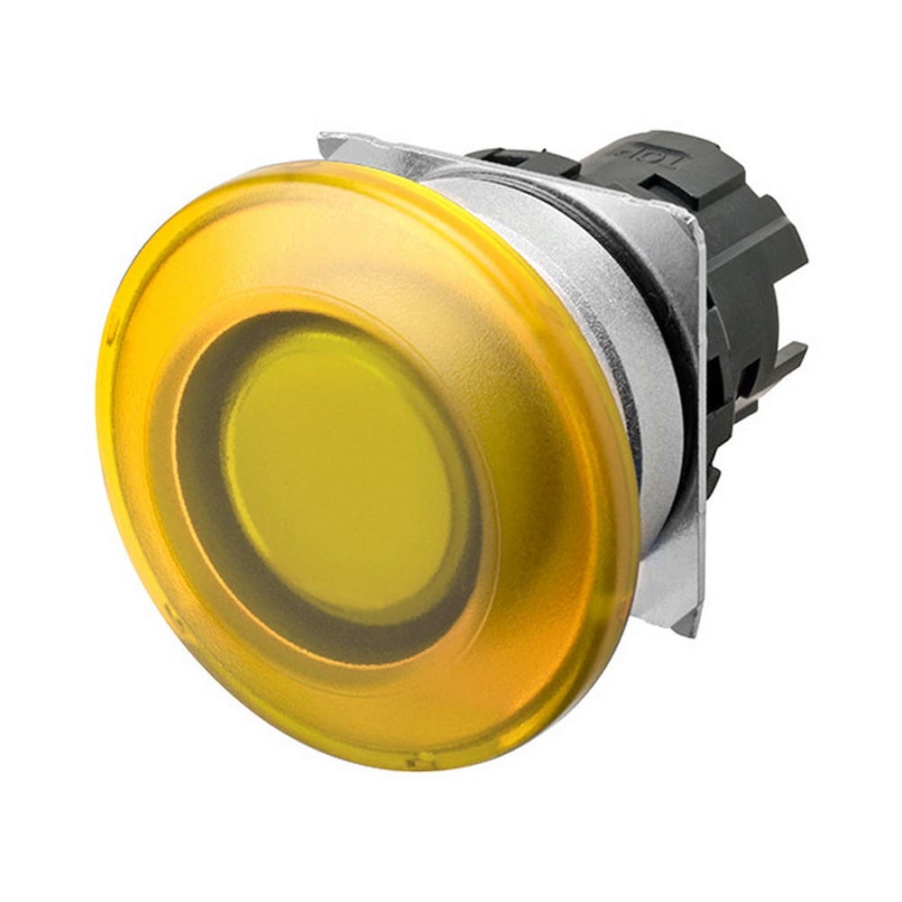 Omron - Bouton poussoir A22NZ Ø22, lentille Métal brossé métal, Champignon, Alterné, Cou