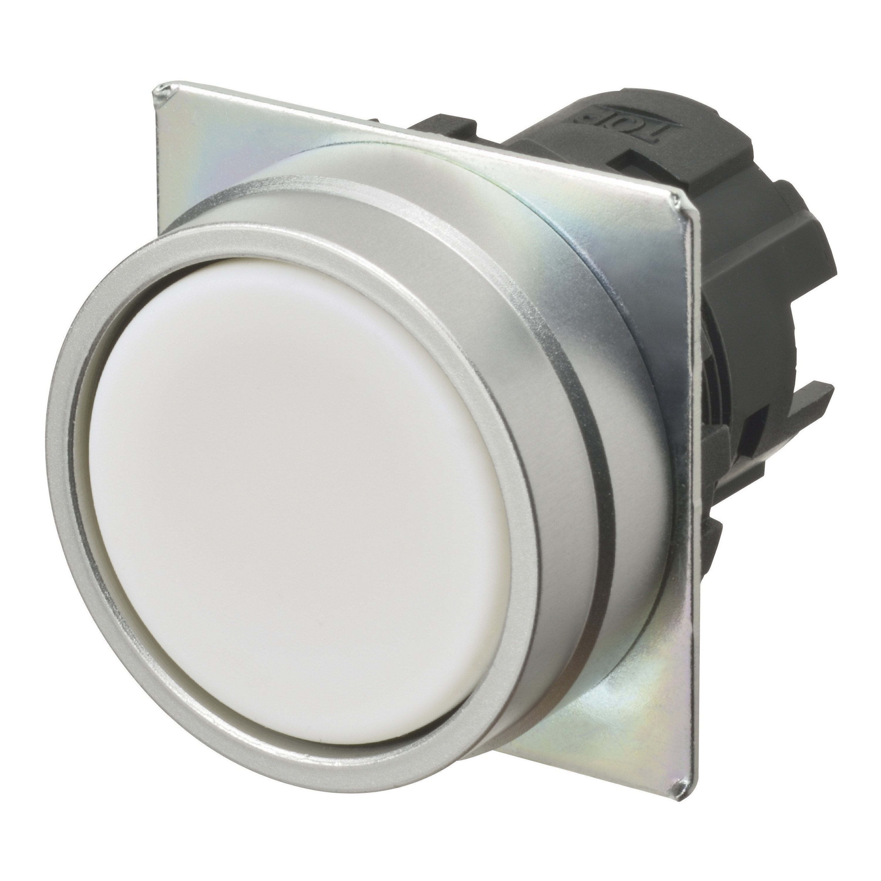Omron - Bouton poussoir A22NZ Ø22, lentille Métal brossé métal, Plat, Momentané, Couleur