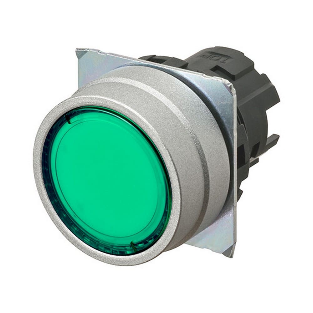 Omron - Bouton poussoir A22NZ Ø22, lentille Métal brossé métal, Plat, Momentané, Couleur