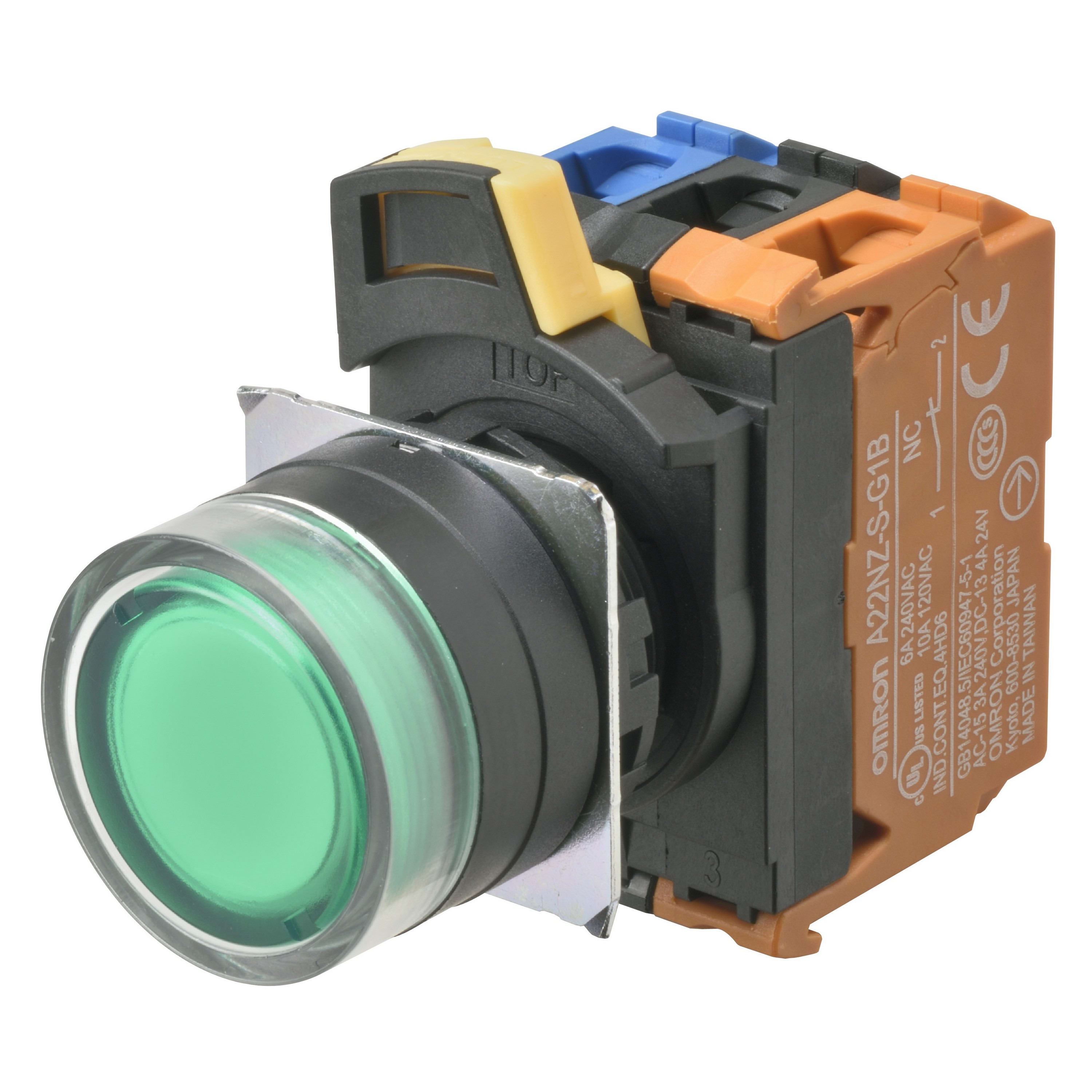 Omron - Bouton poussoir A22NL Ø22, lentille plastique, Protégé, Alterné, Couleur bouton