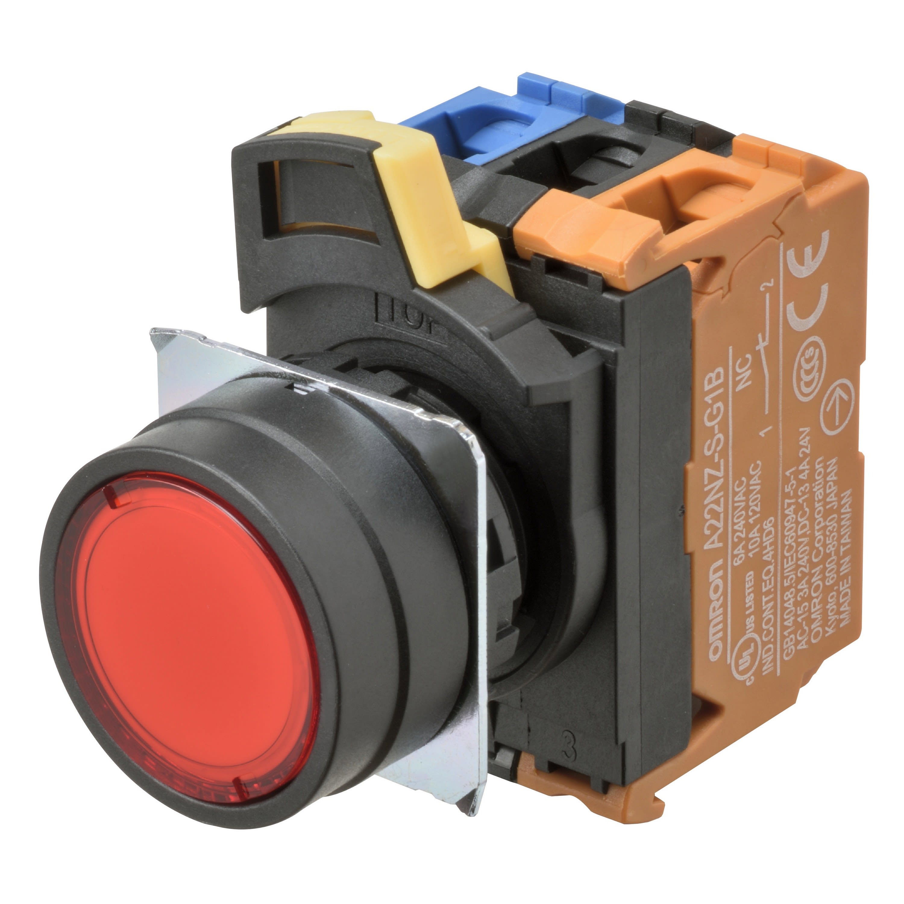 Omron - Bouton poussoir A22NL Ø22, lentille plastique, Plat, Alterné, Couleur bouton Rou