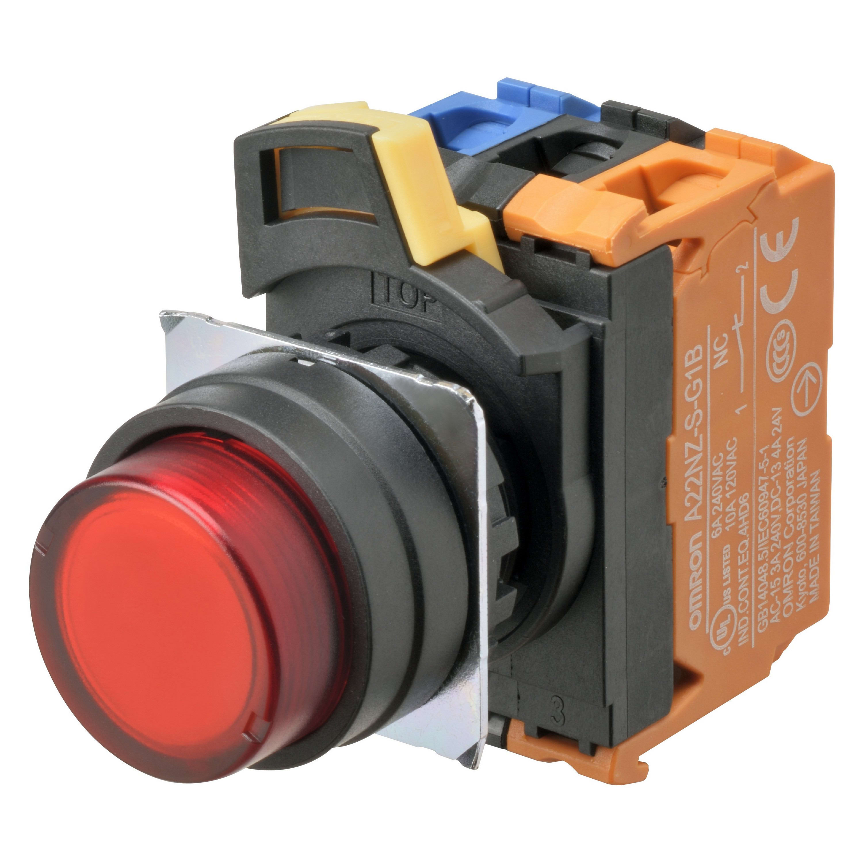 Omron - Bouton poussoir A22NL Ø22, lentille plastique, Dépassant, Alterné, Couleur bouto