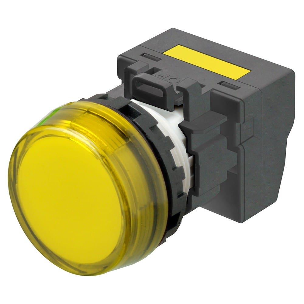 Omron - Bouton poussoir M22N, Plastique, Jaune, 220/230/240V AC, push-in