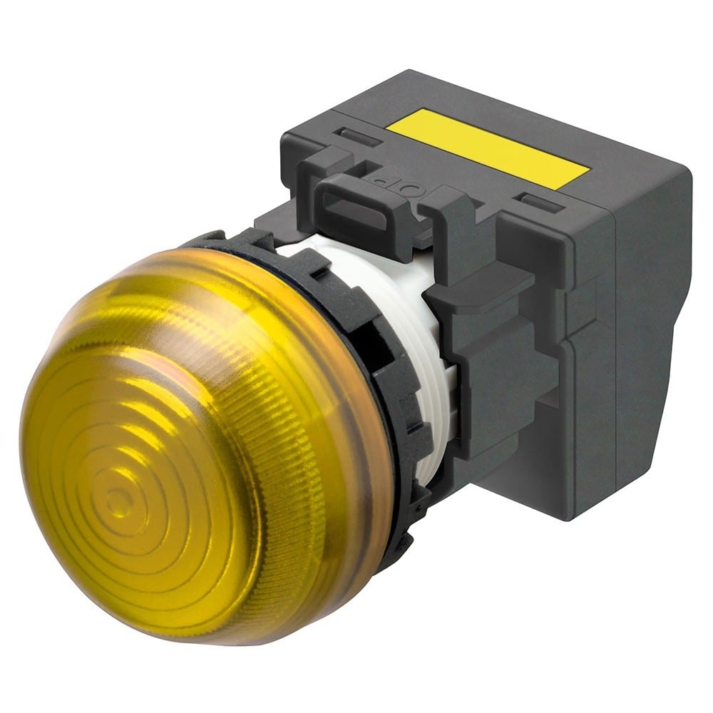 Omron - Bouton poussoir M22N, Plastique,  semi-sphérique, Jaune, 220/230/240V