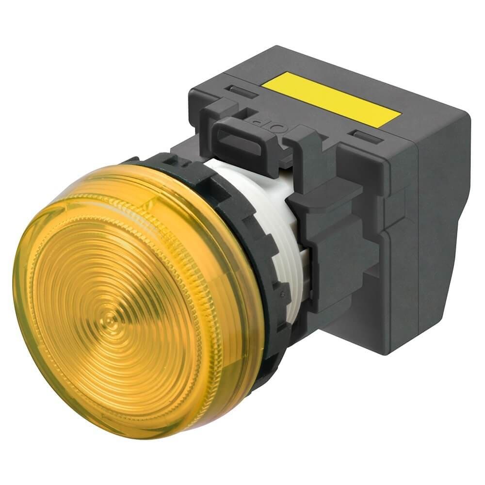 Omron - Bouton poussoir M22N, Plastique, Jaune, 220/230/240V AC, push-in
