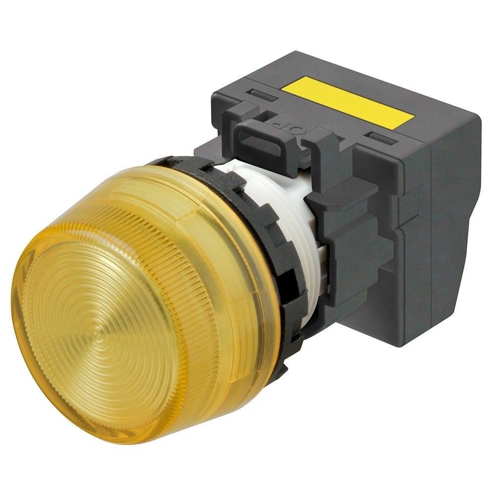 Omron - Bouton poussoir M22N, Plastique, Jaune, 220/230/240V AC, push-in