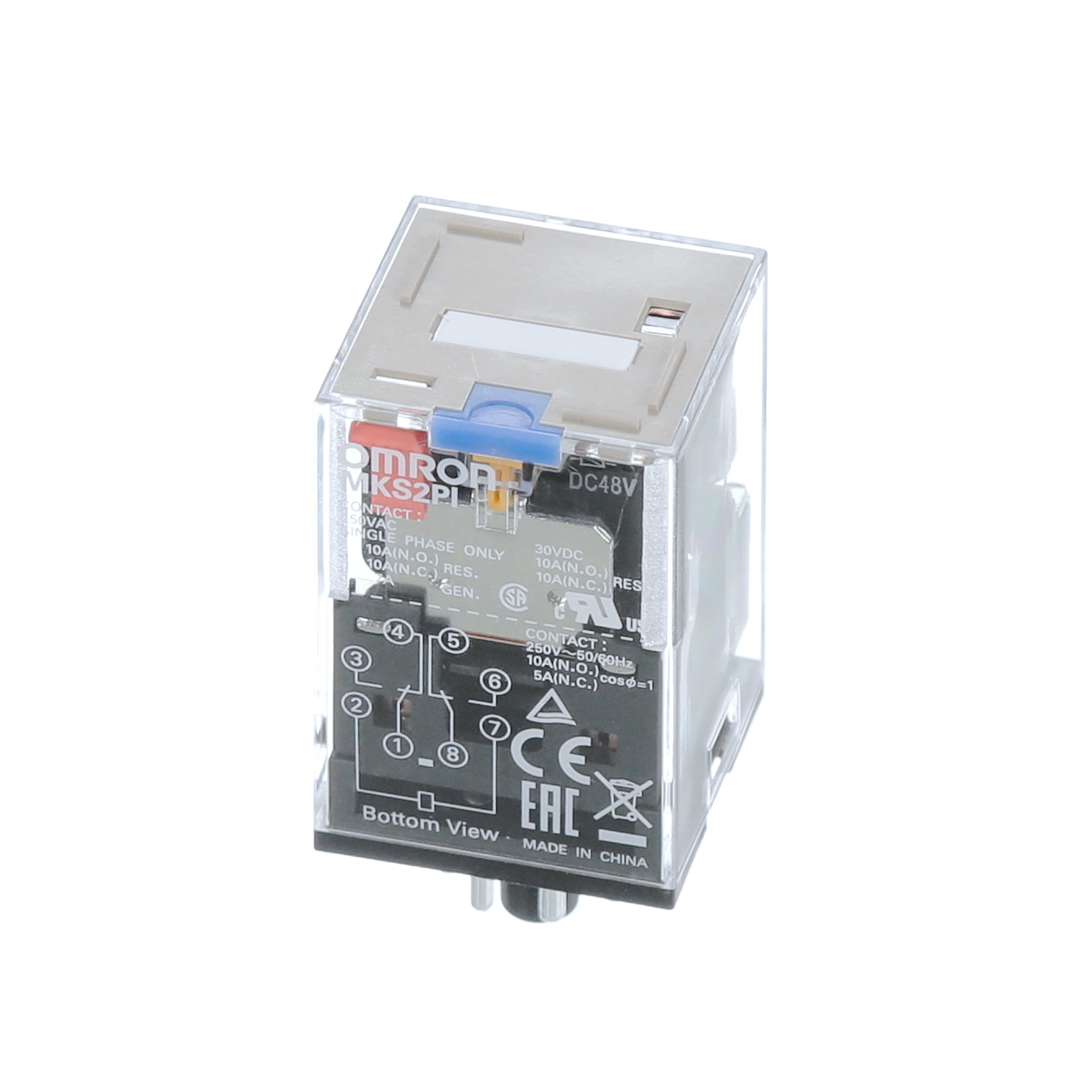 Omron - Relais, enfichable, 8 broches, DPDT, 10 A, indicateur mécanique et LED, bouton d