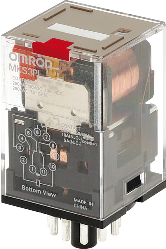 Omron - Relay, plug-in, 8-pin, DPDT, 10 A, mech & LED indicator, test button