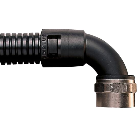 Thomas & Betts - Raccord coudé 90° femelle - Polyamide (Nylon) 6 & laiton nickelé - Noir
