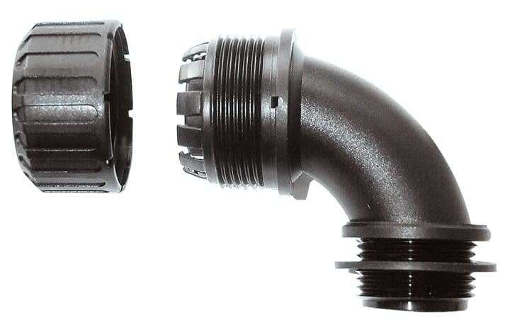Thomas & Betts - 90 Degree Two Part Conduit Fitting Conduit Size 20mm Thread Size M20 Nylon Black