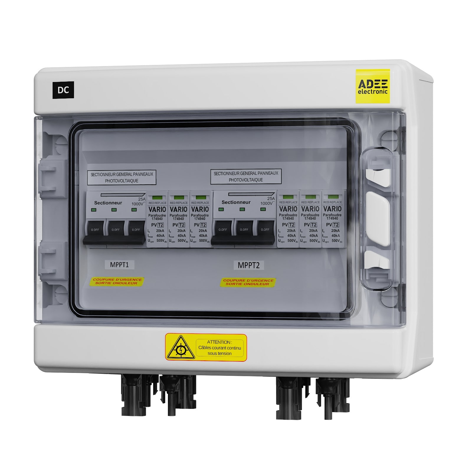 Adee - Coffret PV 1000VDC pour 2 MPPT,avec sectionneurs et parafoudres