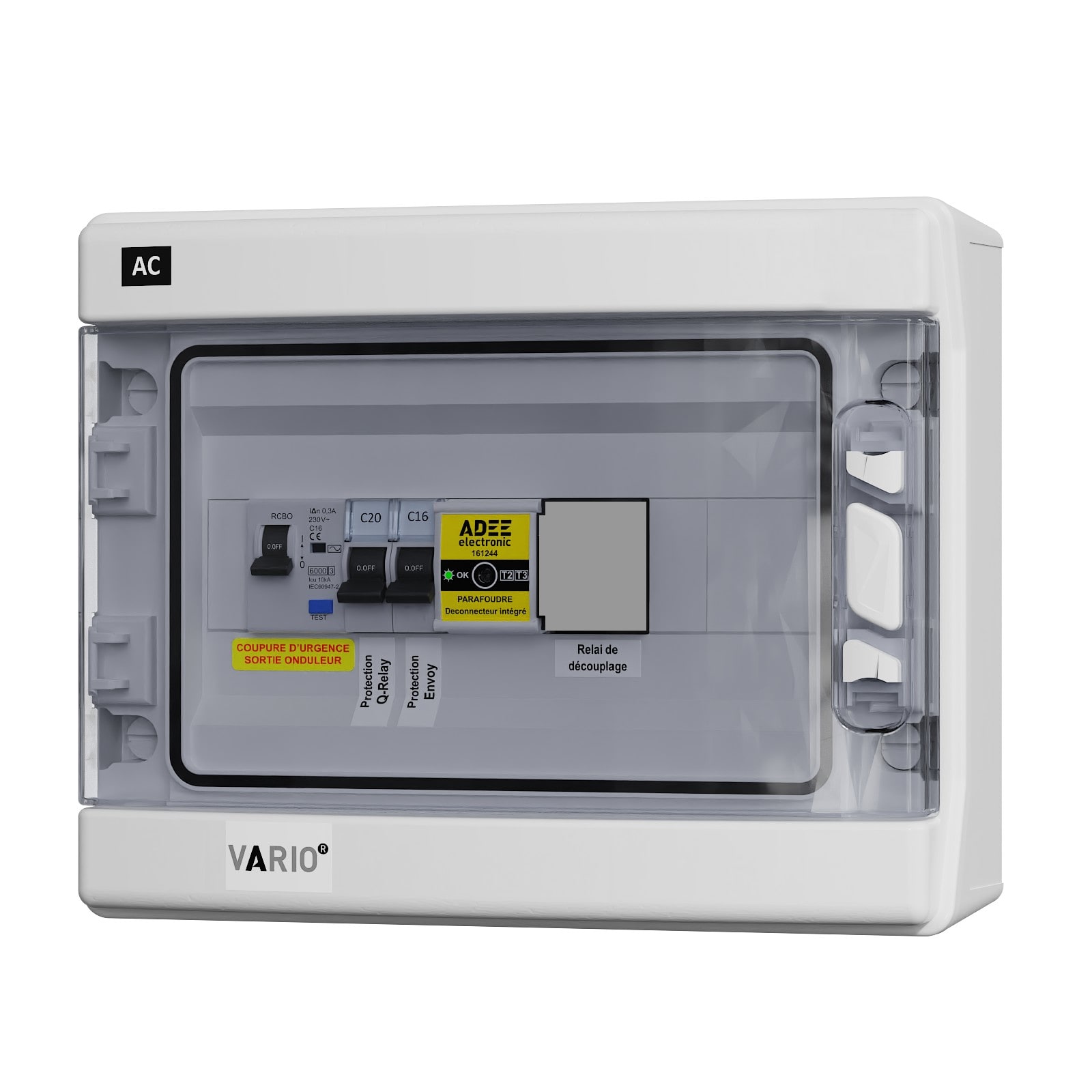 Adee - Coffret PV AC 3-4kW mono, 1 voie MicroOnduleur ENphase, Espace Q-Relay + Envoy