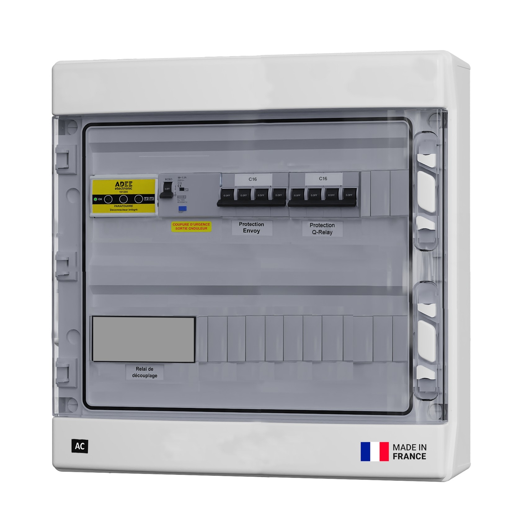 Adee - Coffret PV AC Tri 9kW, 1 voie Micro-Ond. Enphase 9kW tri, Espace Q-Relay+Envoy
