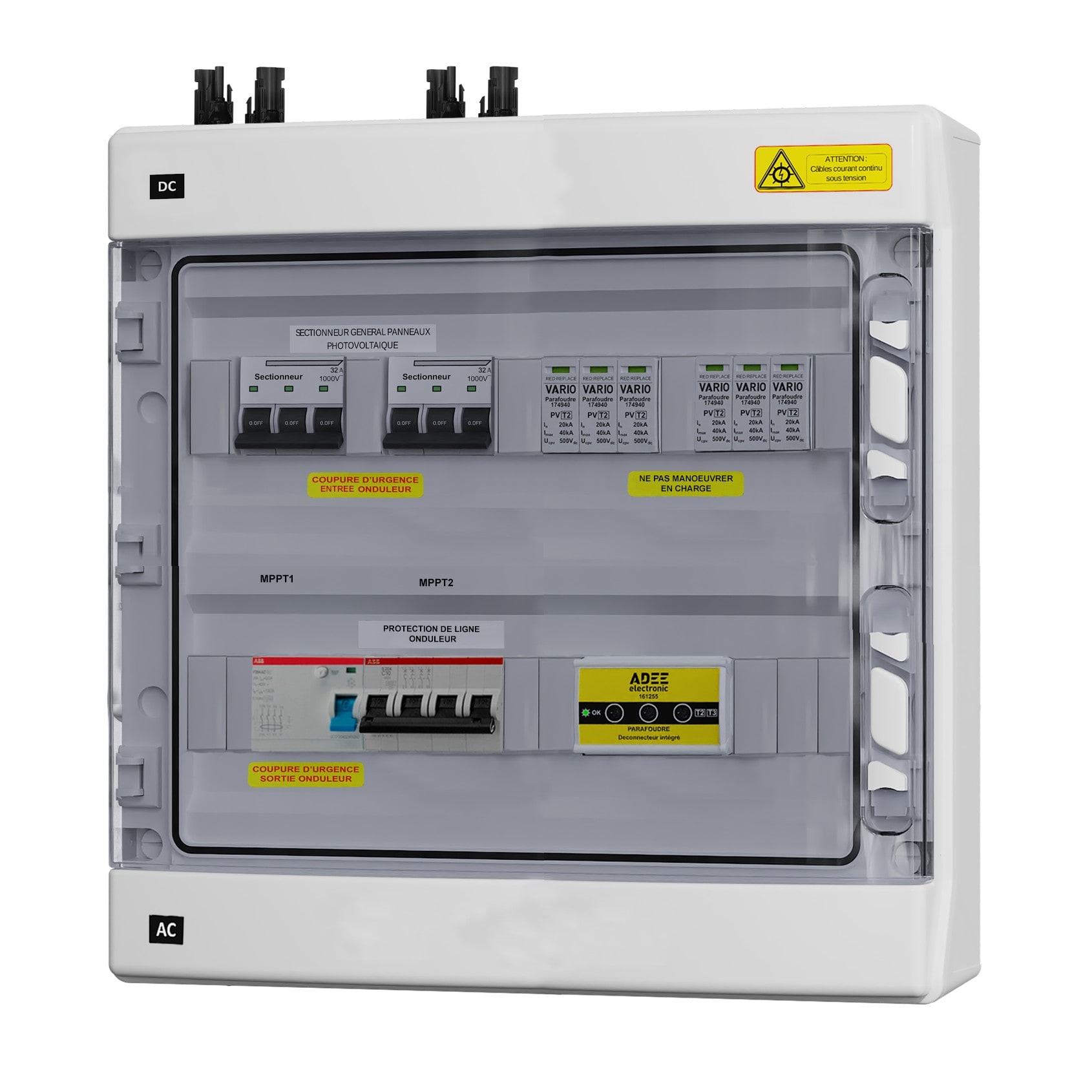 Adee - Coffret PV AC/DC PR 6kW triphasé pour installation à 1 onduleur 2MPPT/1000V