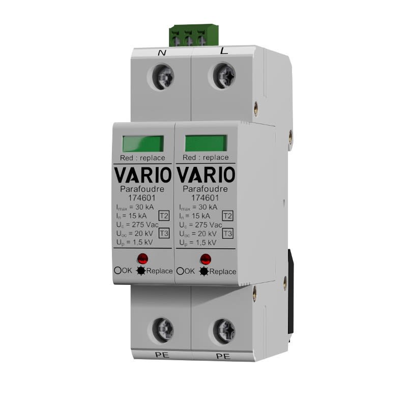 Adee - parafoudre mod T2 fusible intégré, 2P, Isccr 25kA Uc 275V Imax 30kA avec TS