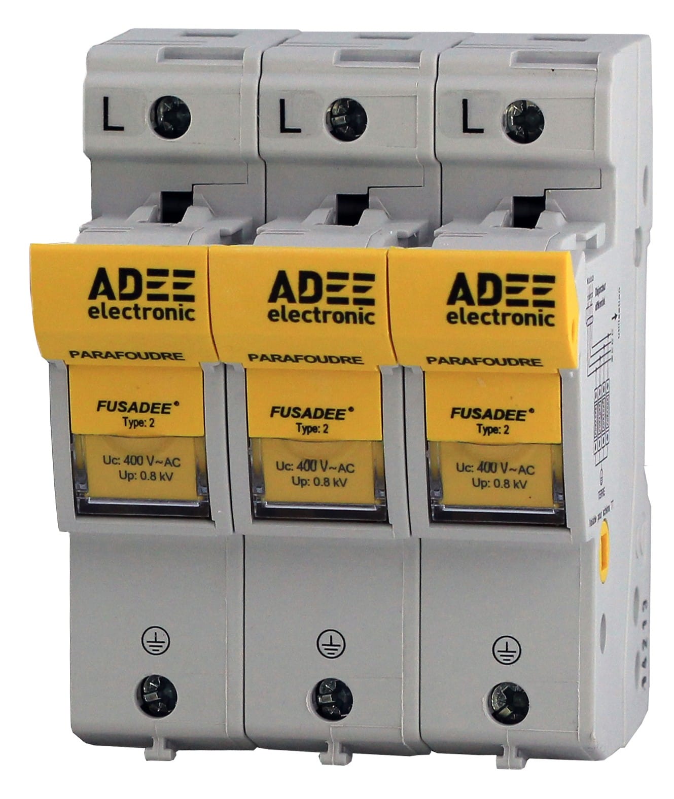 Adee - Parafoudre modulaire FUSADEE Tripolaire MEDIUM 5KW sans contrôleur Up = 0,8kV