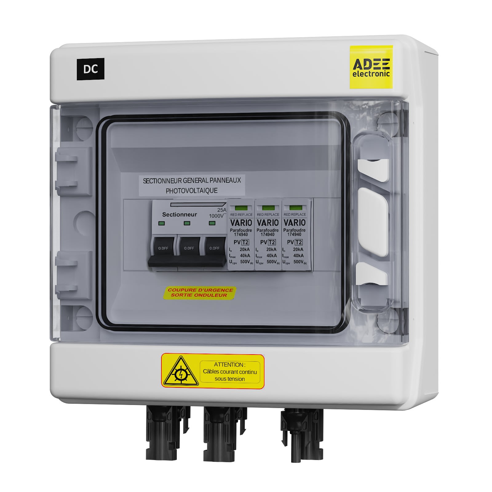 Adee - Coffret PV 1000VDC pour 1 ou 2 string avec sectionneur et parafoudre