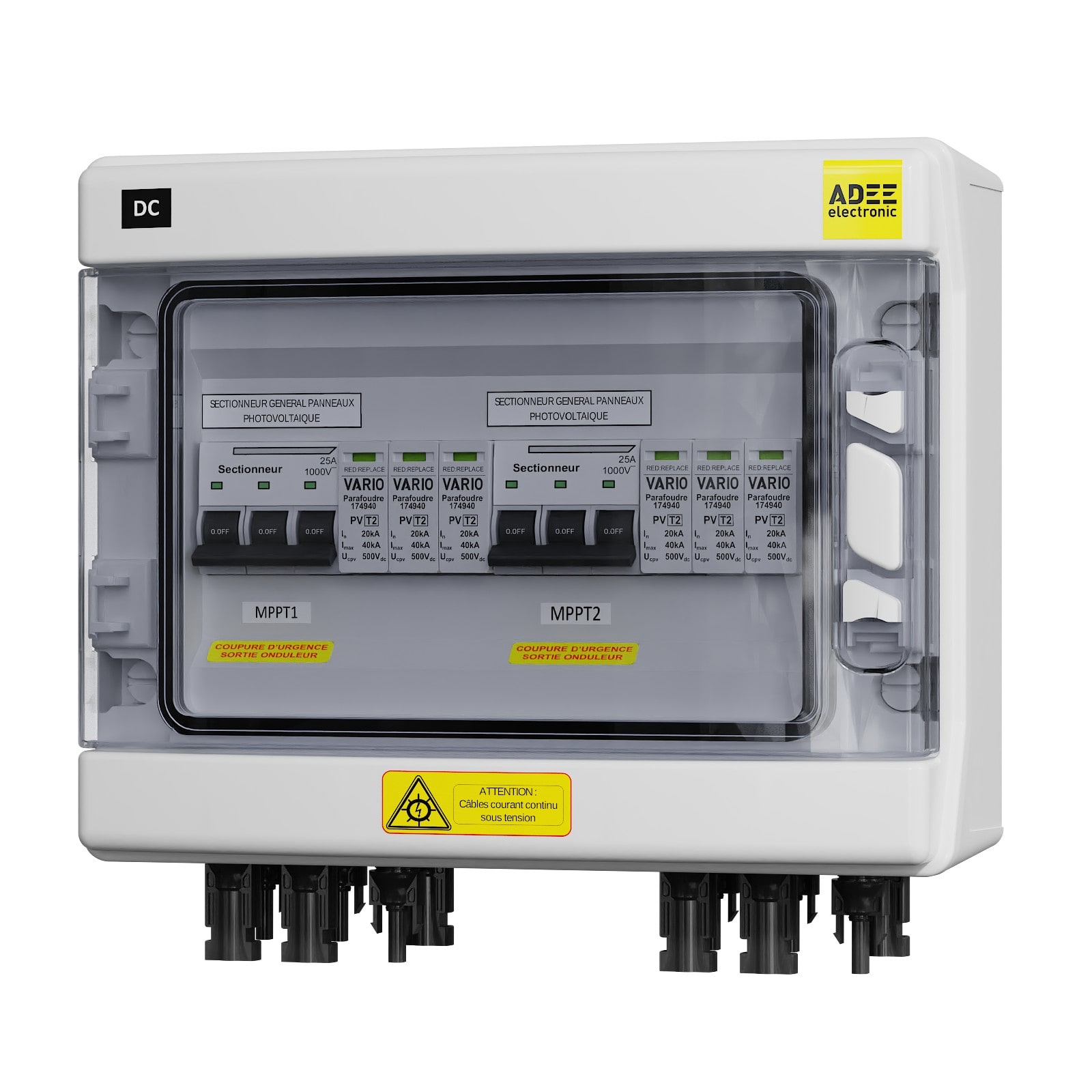 Adee - Coffret PV 1000VDC pour 2 MPPT,avec sectionneurs et parafoudres