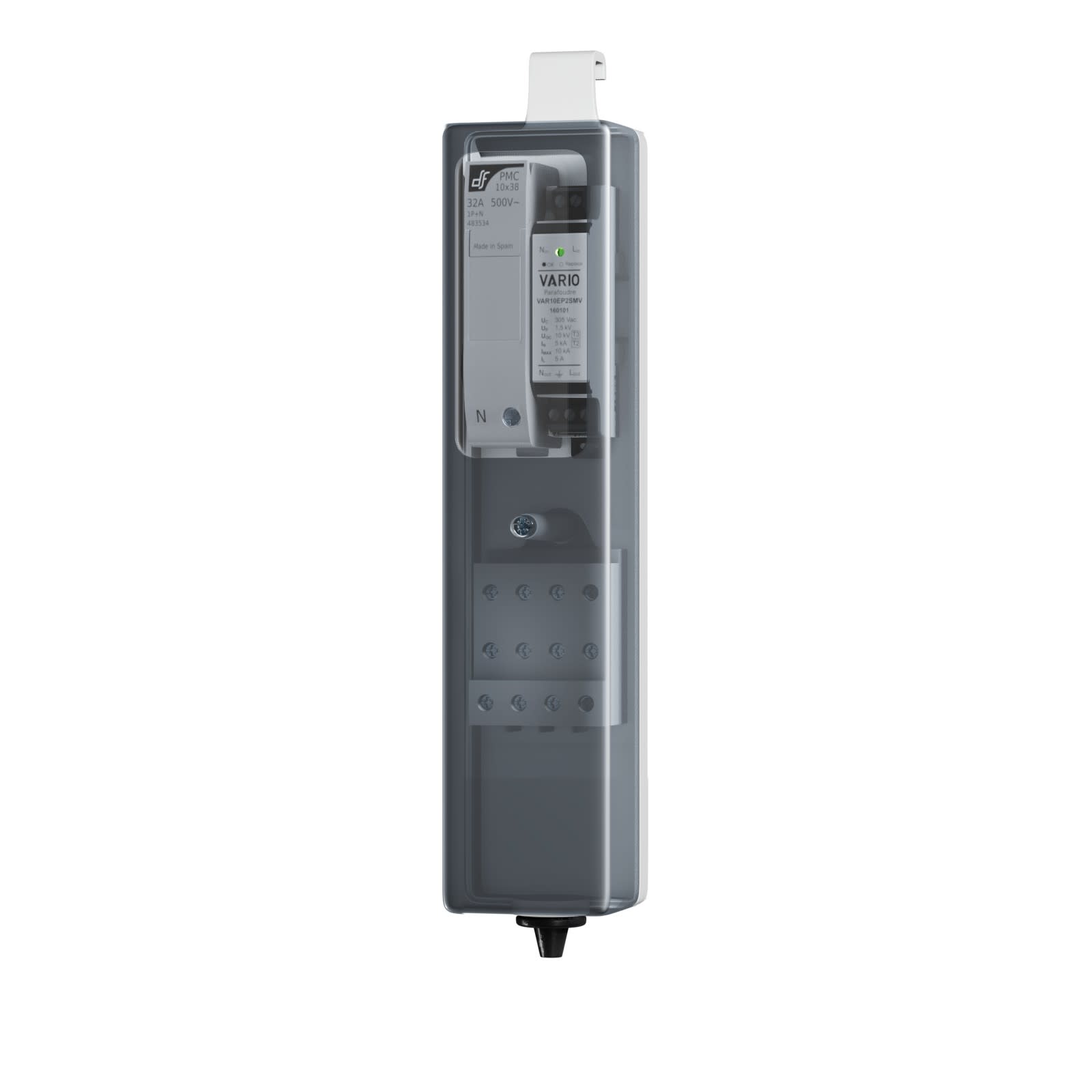 Adee - Cof mât parafoudre VAR15EP fusible 4A, bornier 2x4x16² pr mât Øint>70mm