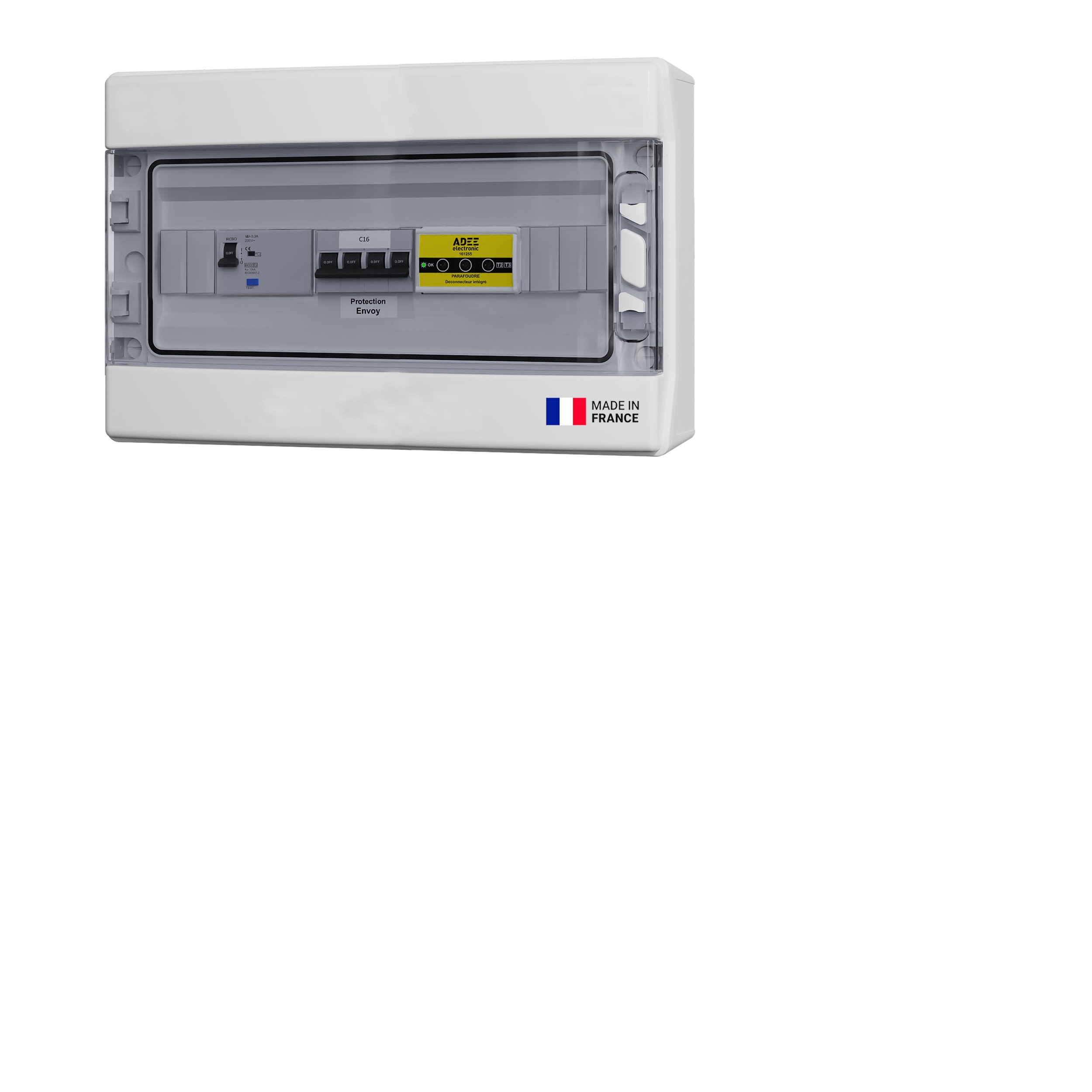 Adee - Coffret PV AC  tri 9kW avec disjoncteur 4x16A, inter-diff 30mA et parafoudre