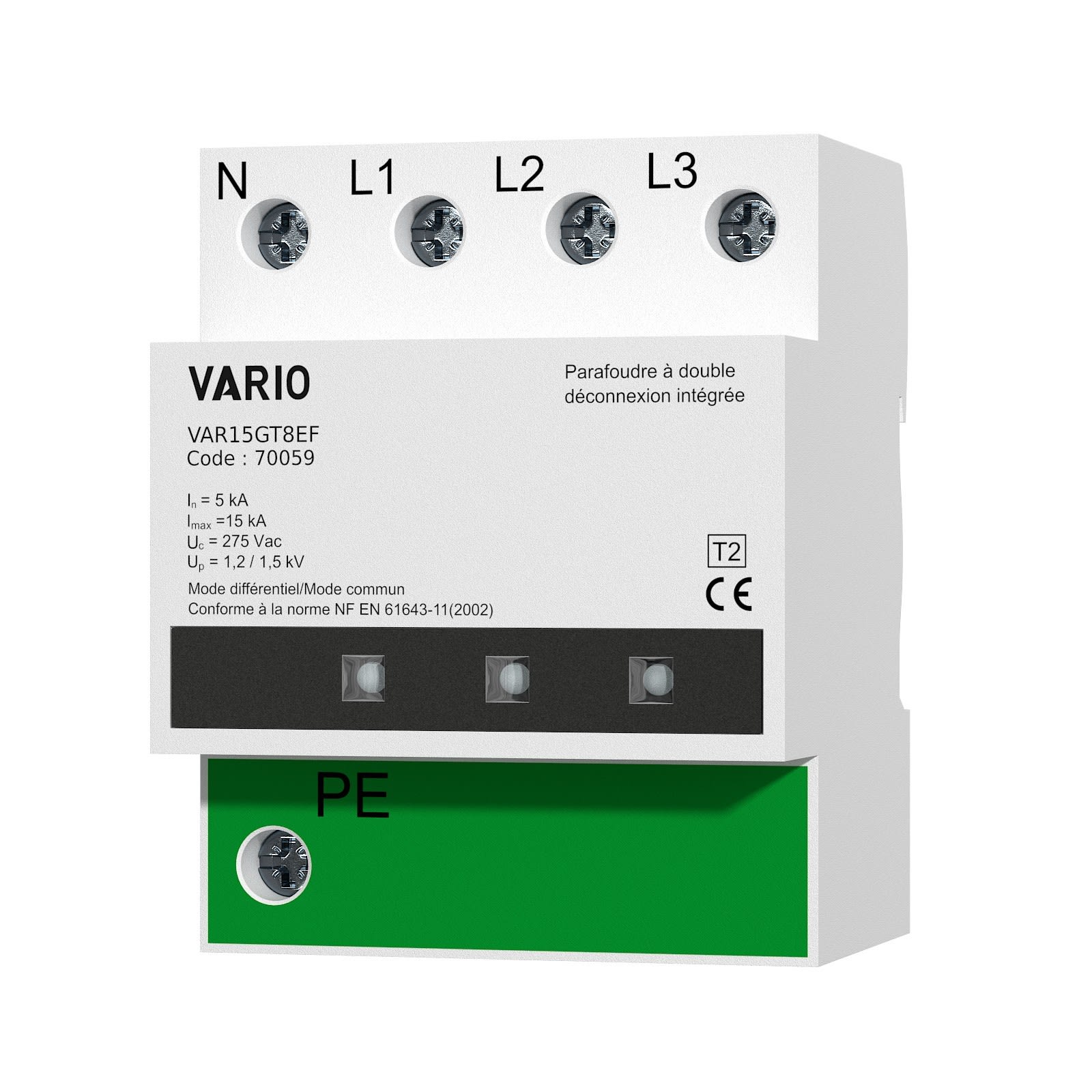 Adee - parafoudre VARIO 4P auto-protégé Uc 275V Imax 15kA In 5kA Up 1,2kV