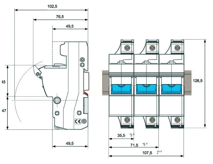 Adee - option déc. assoc tripolaire fusibles 63A gG parafoudre T1