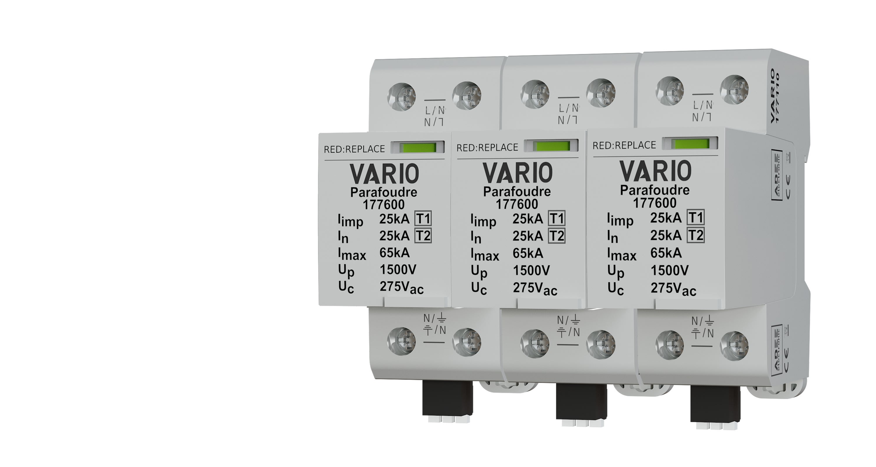 Adee - parafoudre Mod. Débro. 3P T1+2 Iimp 25kA, Up 1,5kV TT-TN, Fus. intégré TS