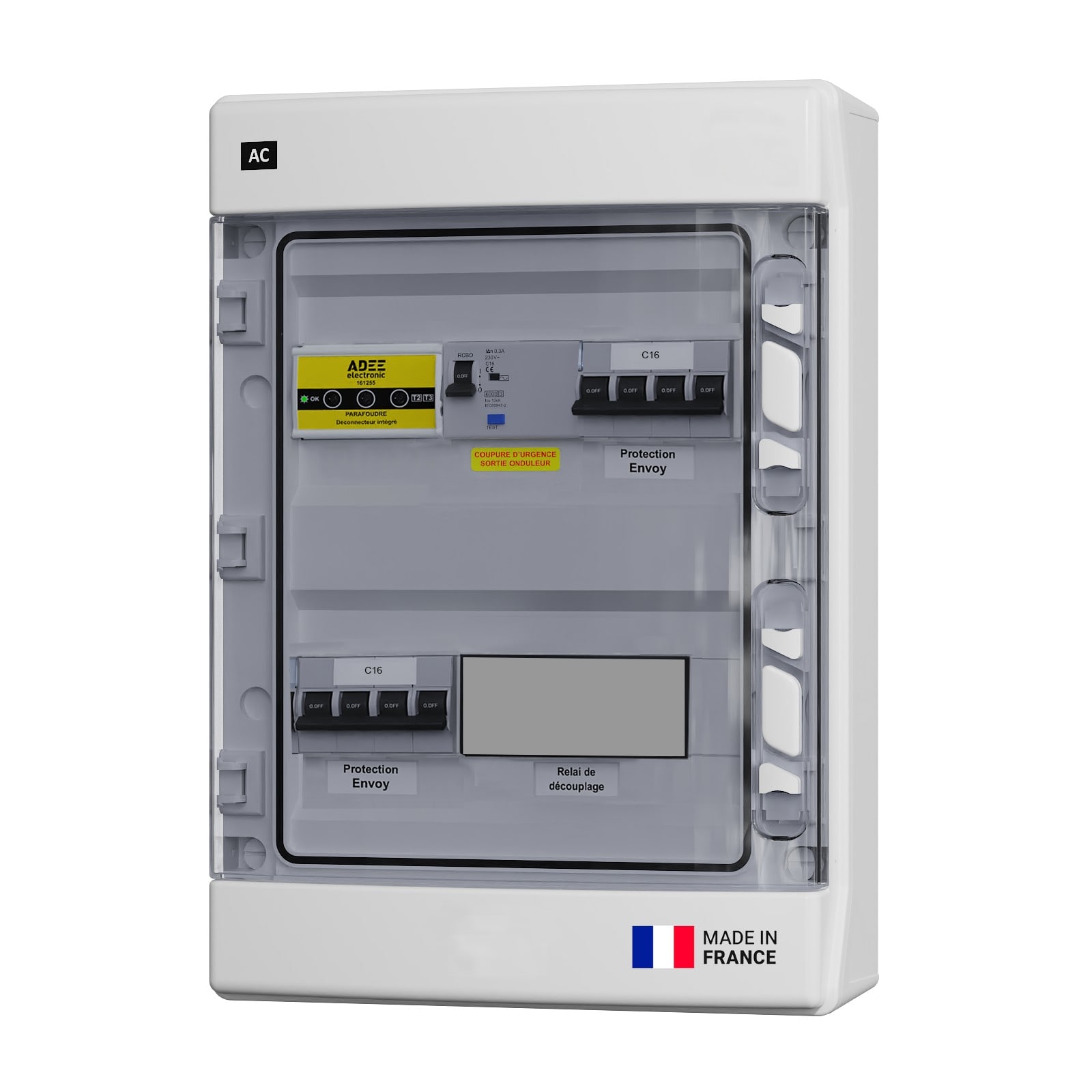 Adee - Coffret PV AC Tri 9kW, 1 voie MicroOnduleur Enphase 9kW Tri, Espace Q-Relay